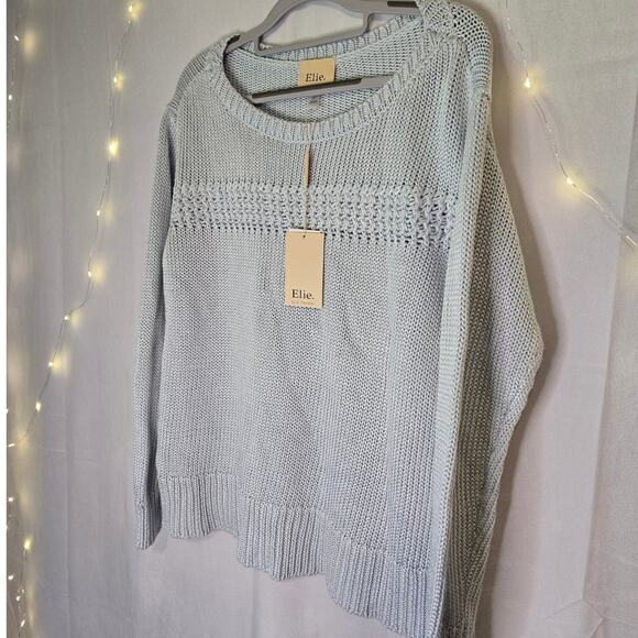 NWT ELIE TAHARI Cotton Rayon Knit Pullover Sweater Small Ice Blue Soft Office - Picture 1 of 12